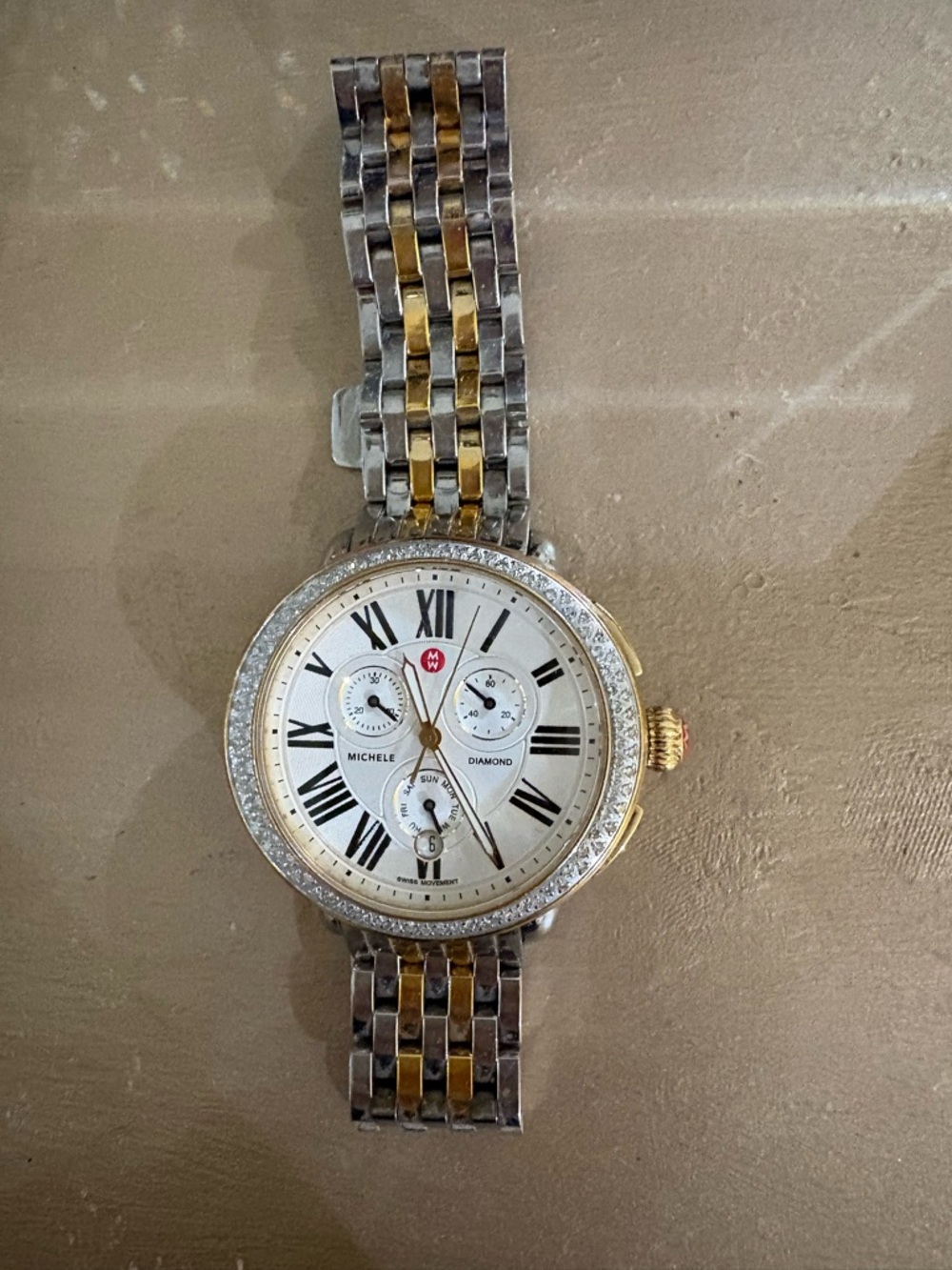 Michele Large Serein Two-Tone Diamond Bezel Chrono Gold & Silver Watch